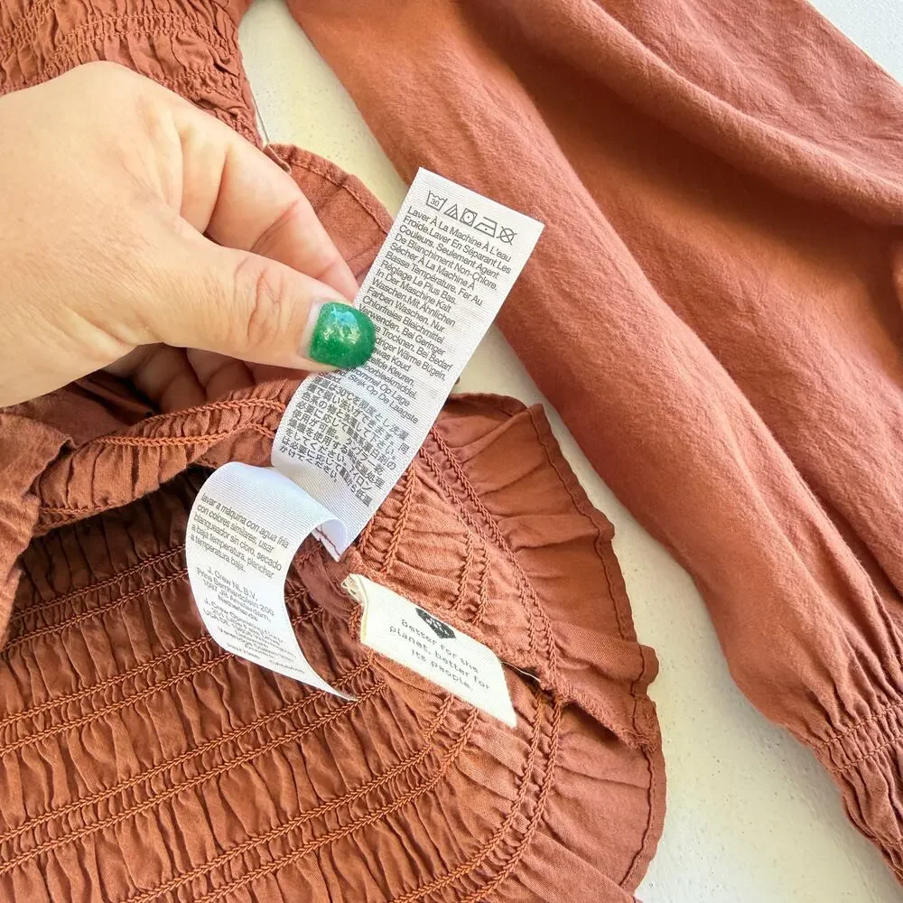 Madewell Lucie Bubble-Sleeve Smocked Top Peasant Blouse